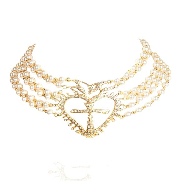 VIRGINS SAINTS & ANGELS VSA La Queen Collar in Cream Pearl & Gold - Picture 1 of 9